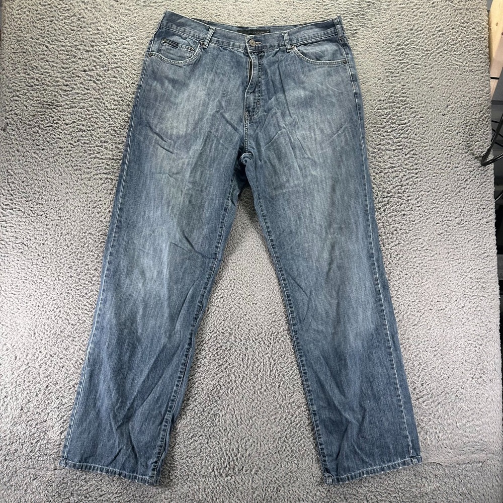 Vintage Calvin Klein Jeans Mens 38x34 Blue Cotton Denim Straight Leg Baggy Faded